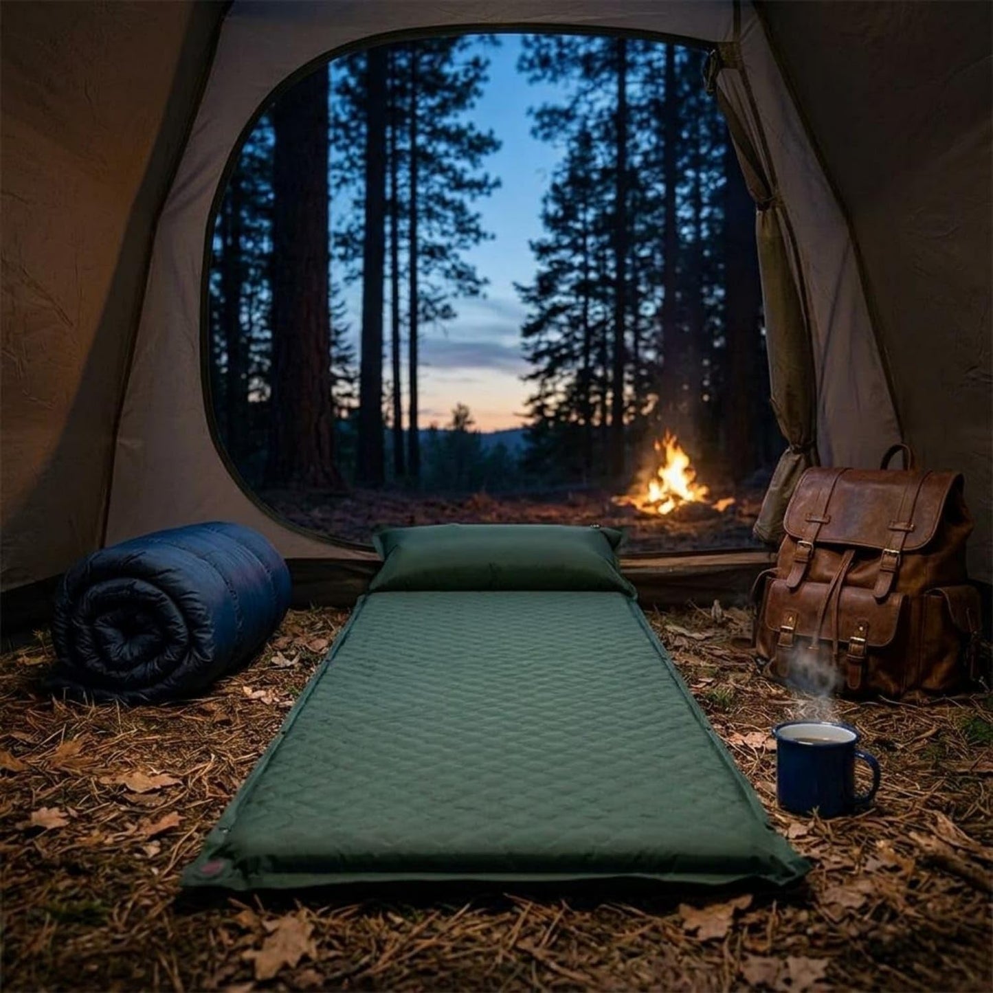 Bnf Quick Inflate Inflatable Camping Mattress Portable Inflatable Sleeping Mat Compact Tent Inflatable Mat Self Inflating for Campers, Travelers, Khaki, 5CM Single