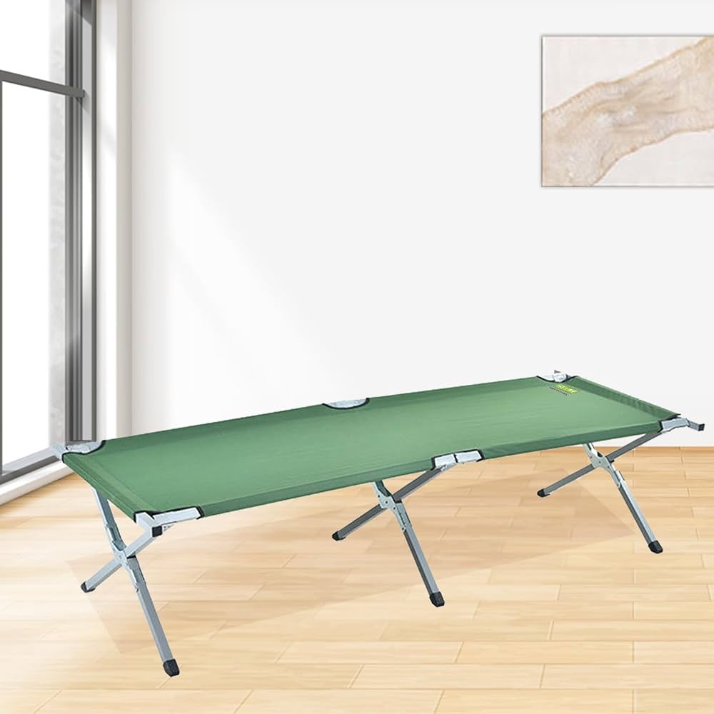 Heavy Duty Camping Bed Double Layer Oxford Strong Sleeping Cots with Carry Bag for Adults & Kids Portable Travel Folding Camping Cots for Home Office Outdoor Beach Vacation (GREEN)