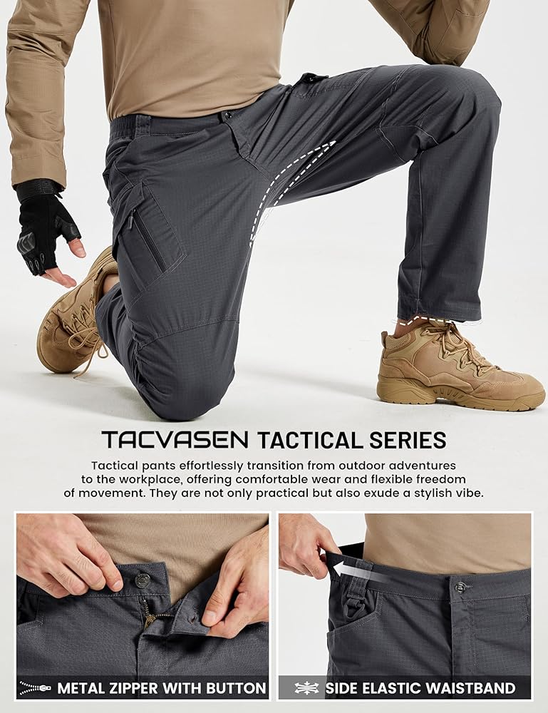 Men's Tactical Pants Waterproof Hiking Work Pants for Men Construction Stretch Cargo Trousers 9 Pockets