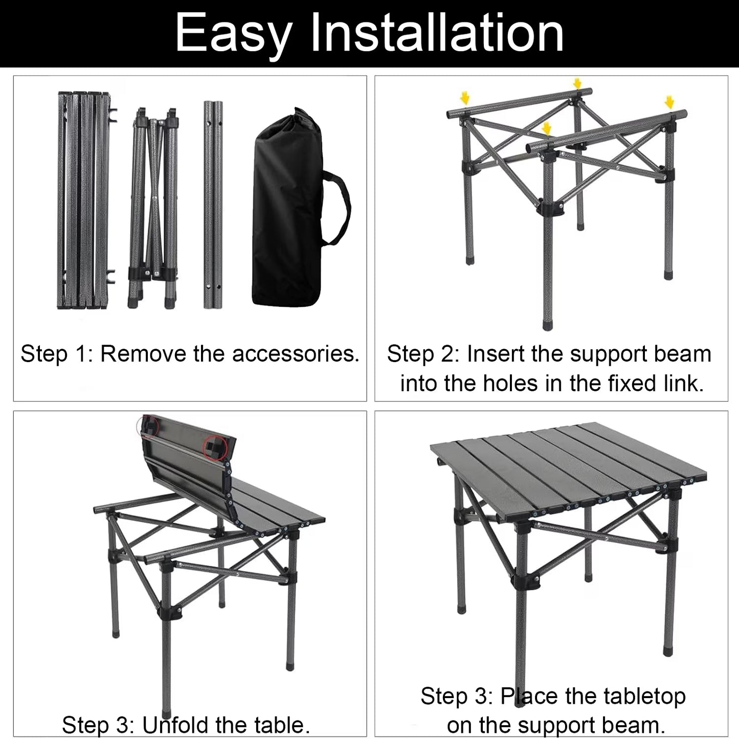 Portable Camping Table Foldable,Collapsible Square Outdoor Table with Carry Bag,Roll Up Top