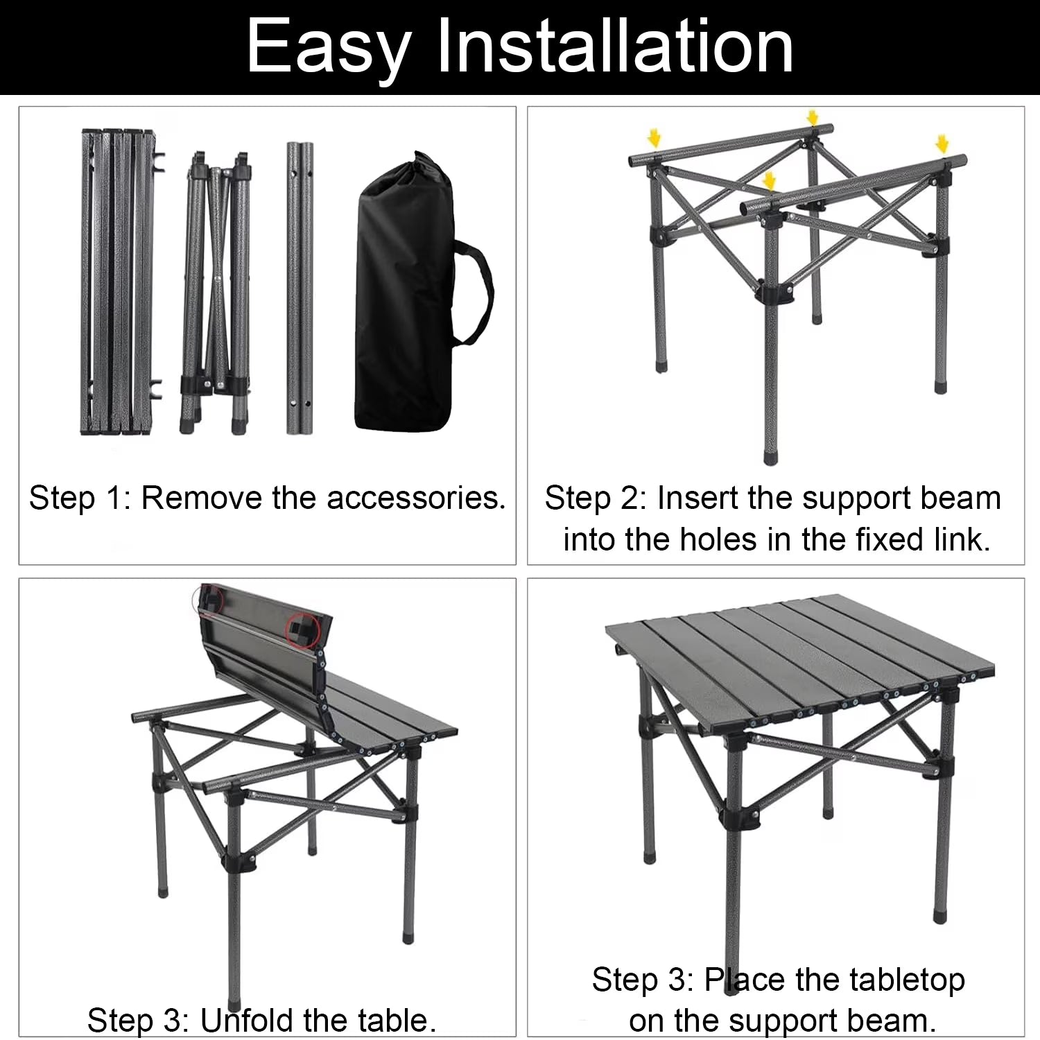 Portable Camping Table Foldable,Collapsible Square Outdoor Table with Carry Bag,Roll Up Top