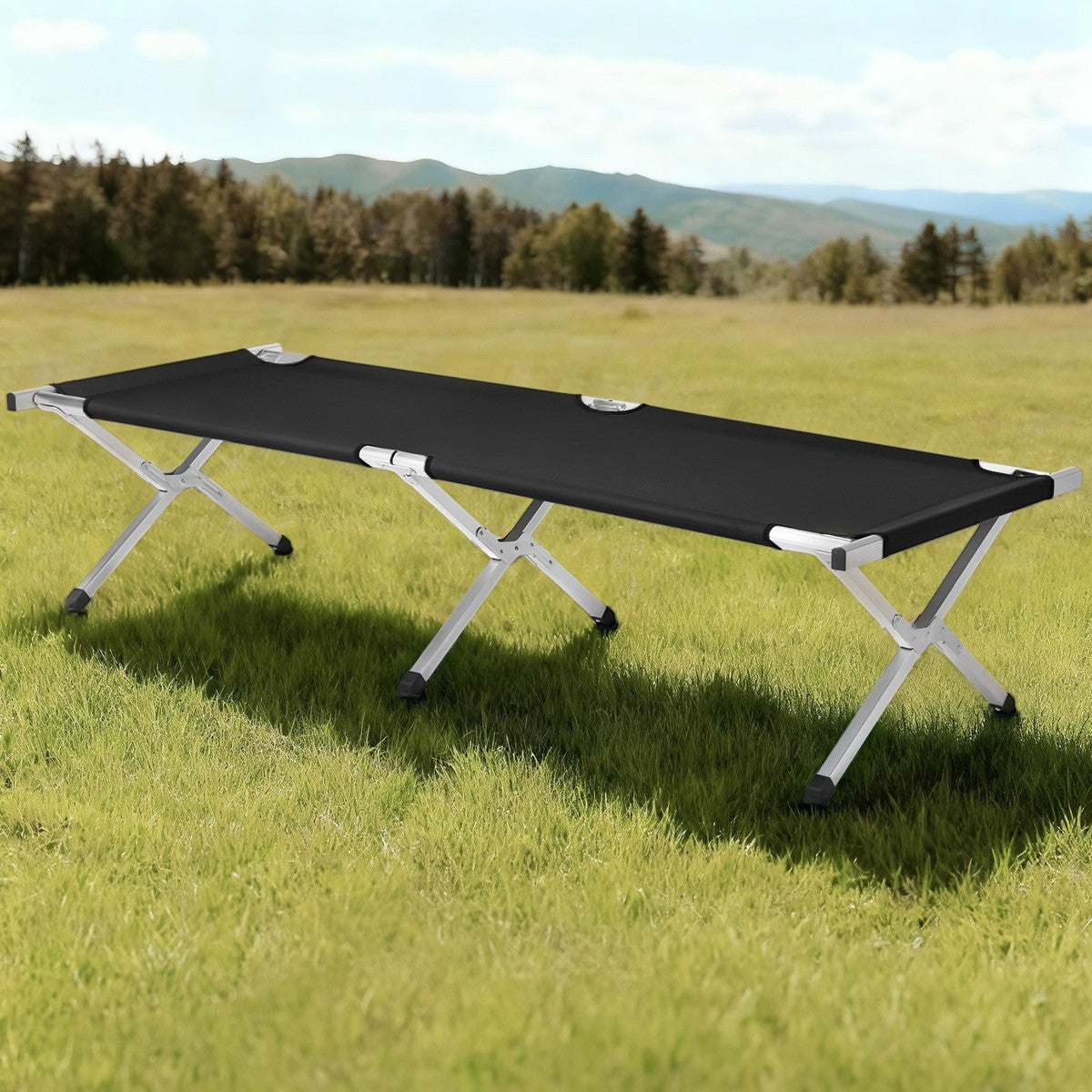 Heavy Duty Camping Bed Double Layer Oxford Strong Sleeping Cots with Carry Bag for Adults & Kids Portable Travel Folding Camping Cots for Home Office Outdoor Beach Vacation (BLACK)