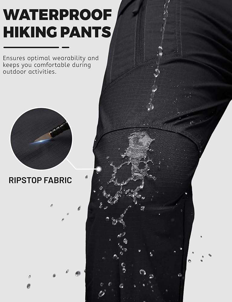 Men's Tactical Pants Waterproof Hiking Work Pants for Men Construction Stretch Cargo Trousers 9 Pockets