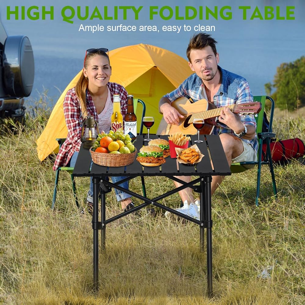 Folding Table and Chairs Set Table + 4 Folding Chair, Non-Slip Picnic Table, Space Saving, Portable for Garden, Camping, Backyard, Lawn, Picnic