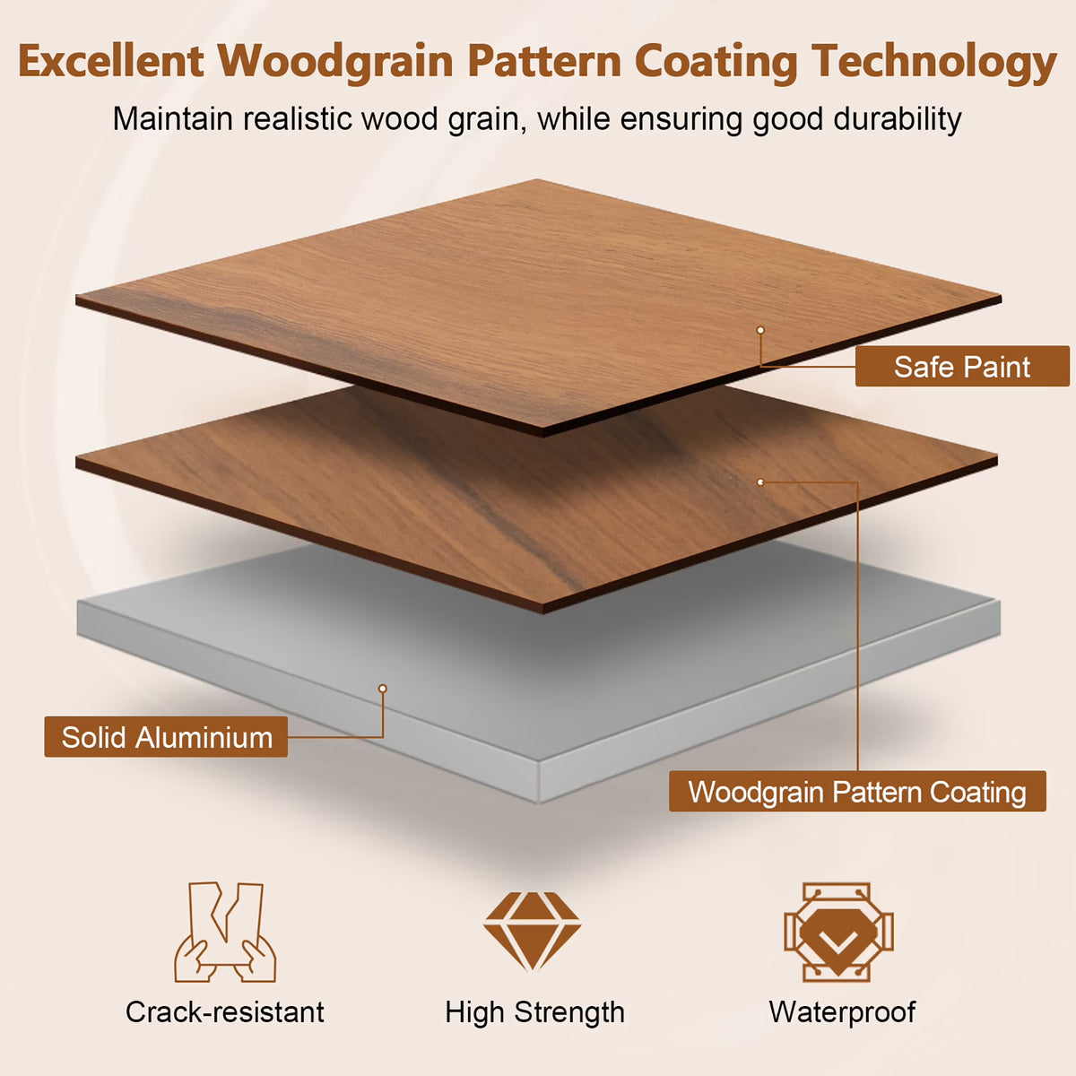 Folding Aluminum Camping Table with Carry Bag Roll-Up Picnic Table with Wood Grain