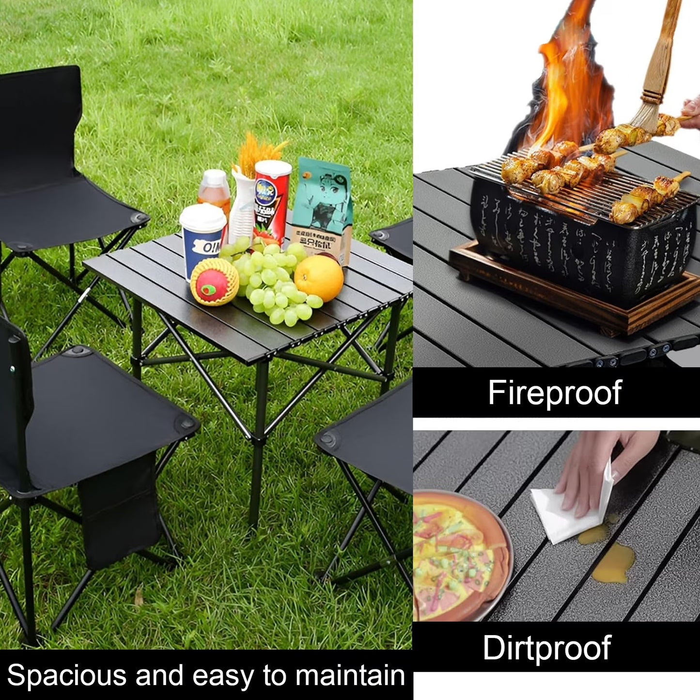 Portable Camping Table Foldable,Collapsible Square Outdoor Table with Carry Bag,Roll Up Top