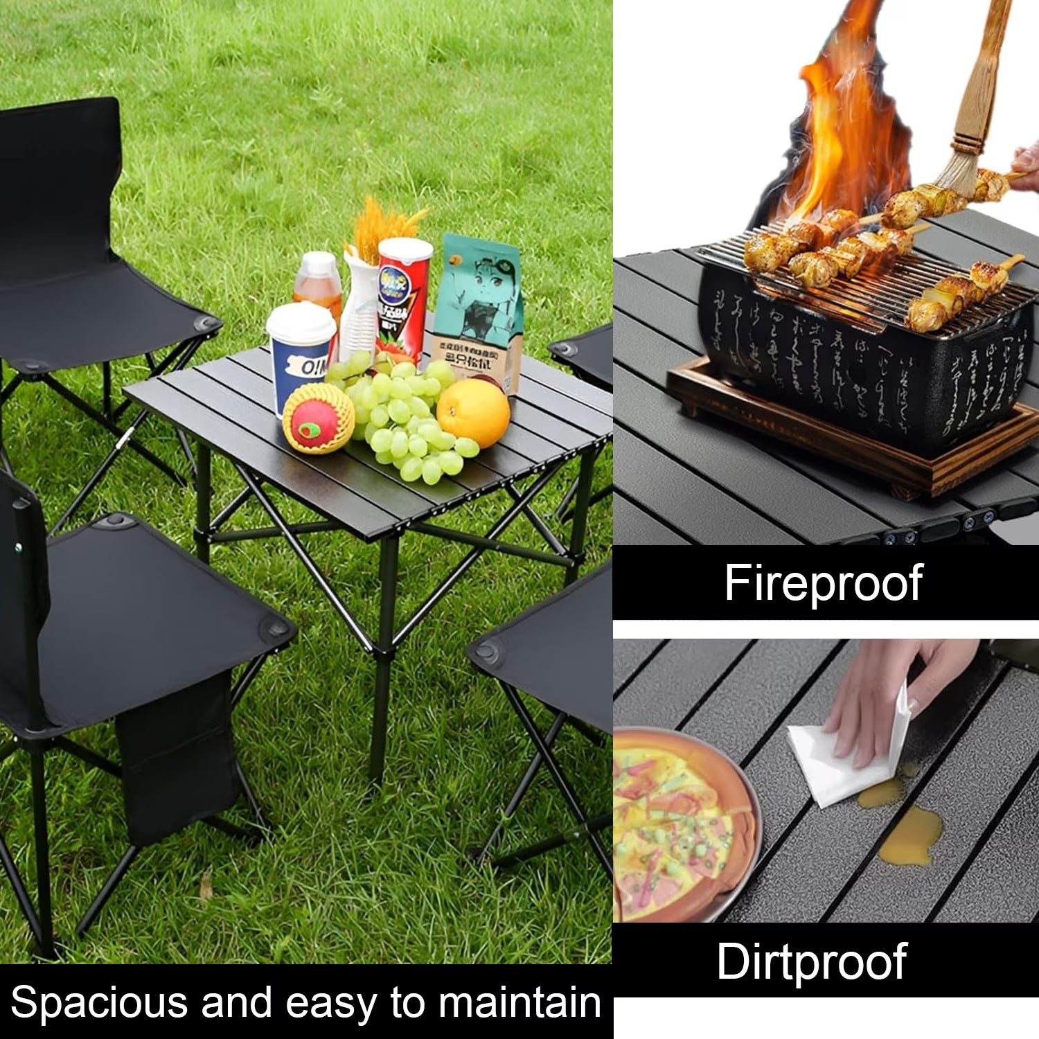 Portable Camping Table Foldable,Collapsible Square Outdoor Table with Carry Bag,Roll Up Top
