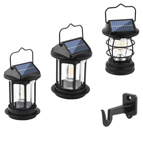 Solar Hanging Lantern Vintage Outdoor Light | Rainproof Rechargeable LED Induction | Solar/USB Dual Powered | Black ABS 6.3" | Garden Balcony Yard Camping | Auto Sensor