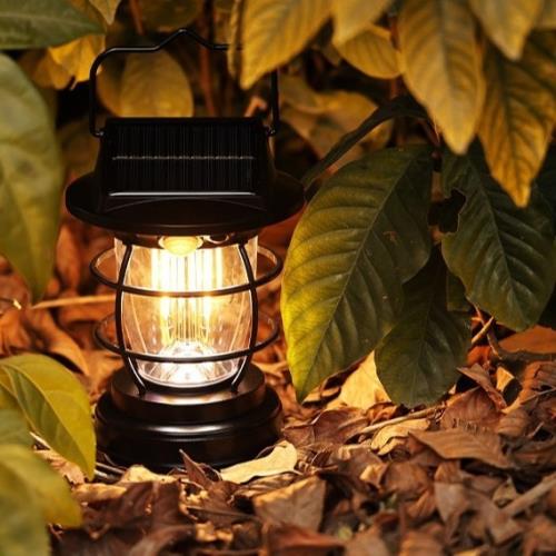 Solar Hanging Lantern Vintage Outdoor Light | Rainproof Rechargeable LED Induction | Solar/USB Dual Powered | Black ABS 6.3" | Garden Balcony Yard Camping | Auto Sensor