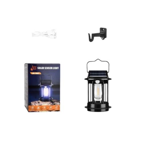 Solar Hanging Lantern Vintage Outdoor Light | Rainproof Rechargeable LED Induction | Solar/USB Dual Powered | Black ABS 6.3" | Garden Balcony Yard Camping | Auto Sensor