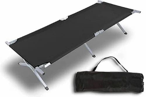 Heavy Duty Camping Bed Double Layer Oxford Strong Sleeping Cots with Carry Bag for Adults & Kids Portable Travel Folding Camping Cots for Home Office Outdoor Beach Vacation (BLACK)