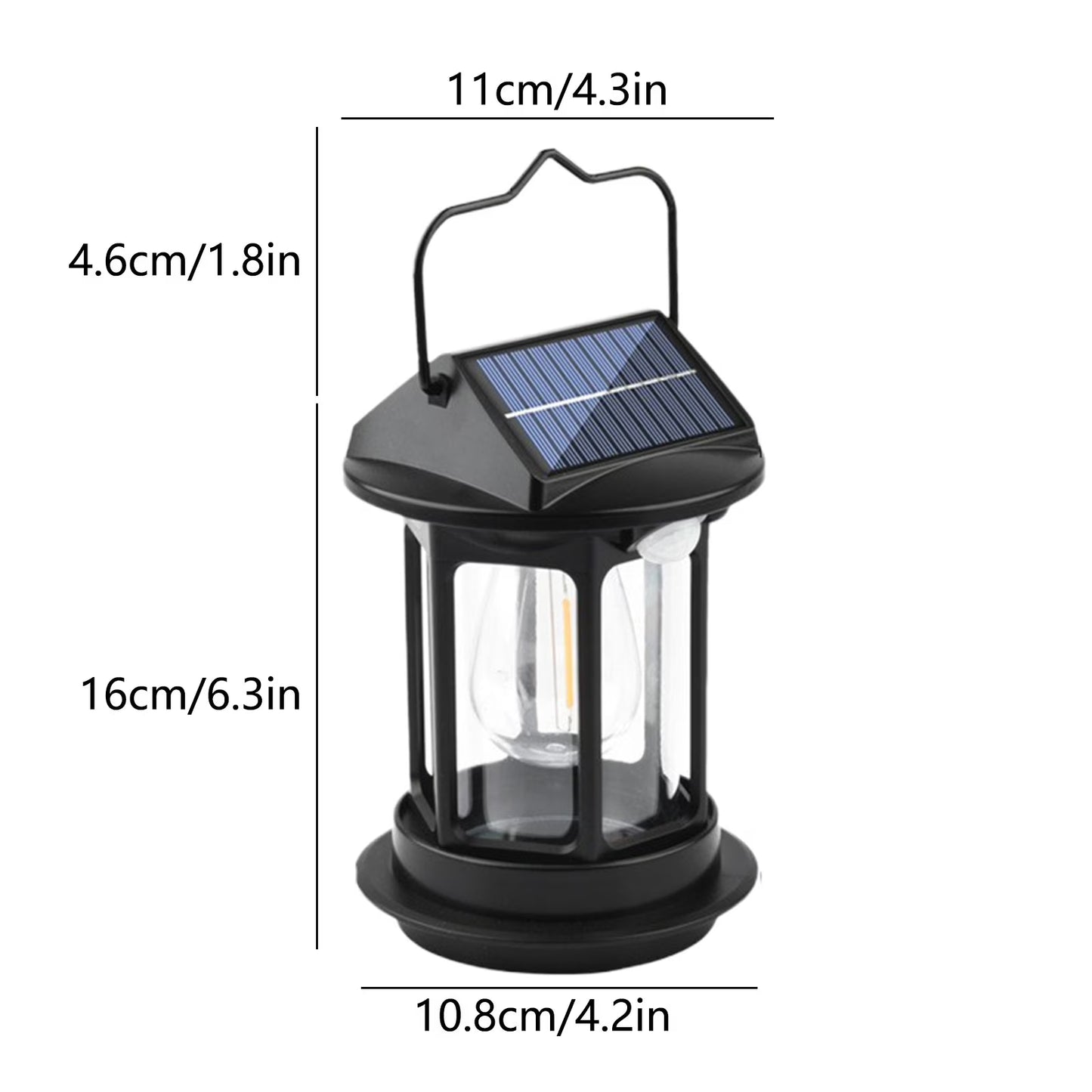 Solar Hanging Lantern Vintage Outdoor Light | Rainproof Rechargeable LED Induction | Solar/USB Dual Powered | Black ABS 6.3" | Garden Balcony Yard Camping | Auto Sensor