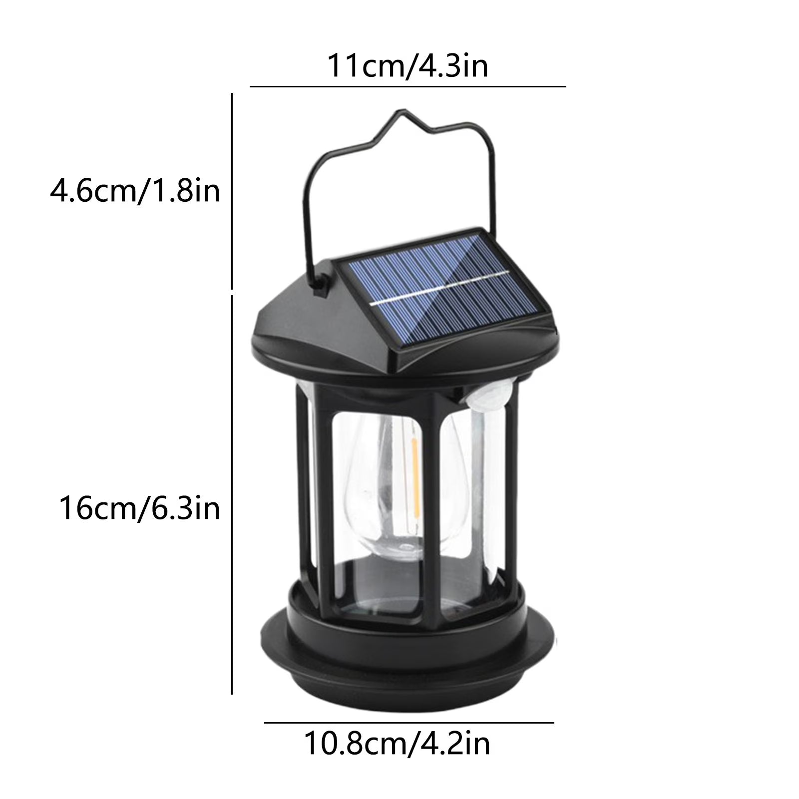 Solar Hanging Lantern Vintage Outdoor Light | Rainproof Rechargeable LED Induction | Solar/USB Dual Powered | Black ABS 6.3" | Garden Balcony Yard Camping | Auto Sensor