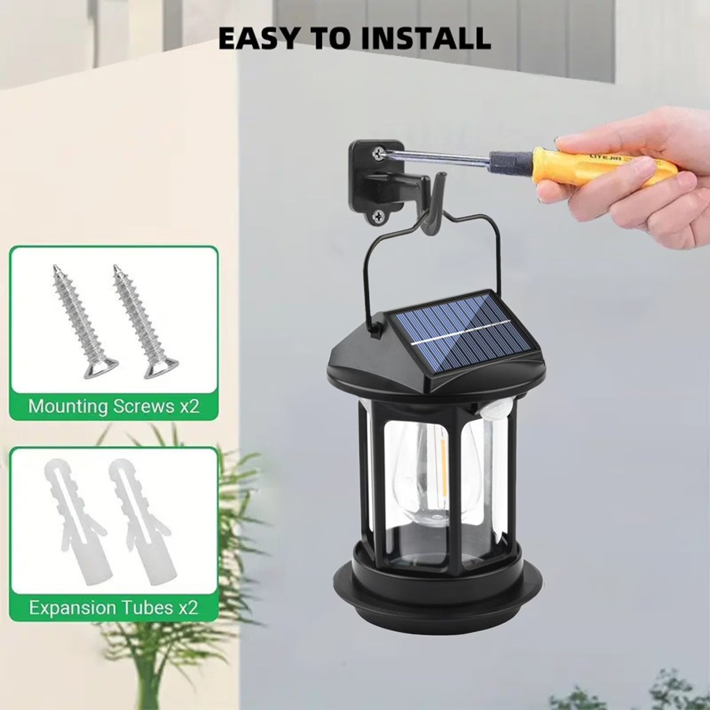 Solar Hanging Lantern Vintage Outdoor Light | Rainproof Rechargeable LED Induction | Solar/USB Dual Powered | Black ABS 6.3" | Garden Balcony Yard Camping | Auto Sensor