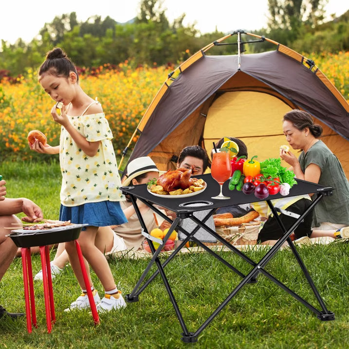 Folding Camping Table, Beach Table Lightweight Folding Tail Table with 2 Cup Holders and Handbag Suitable for Camping Beach Fishing Bonfire and Picnic