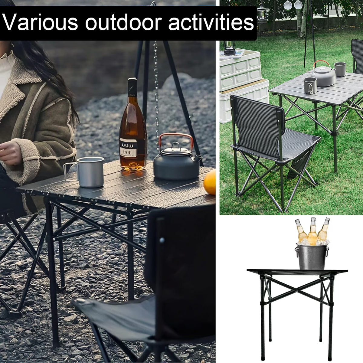 Portable Camping Table Foldable,Collapsible Square Outdoor Table with Carry Bag,Roll Up Top