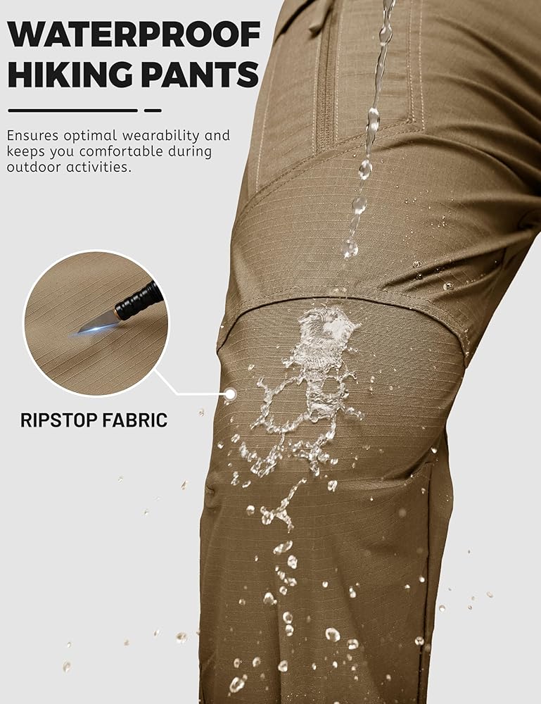 Men's Tactical Pants Waterproof Hiking Work Pants for Men Construction Stretch Cargo Trousers 9 Pockets