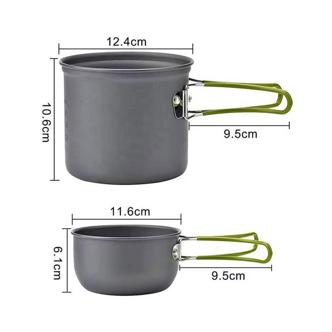 Lightweight Portable Camping Cookware Set – 2-in-1 Picnic Pot & Pan with Foldable Cutlery | Ideal Mess Kit for Hiking, Backpacking & Outdoor Cooking (1-2 People, Easy to Clean, Green)
