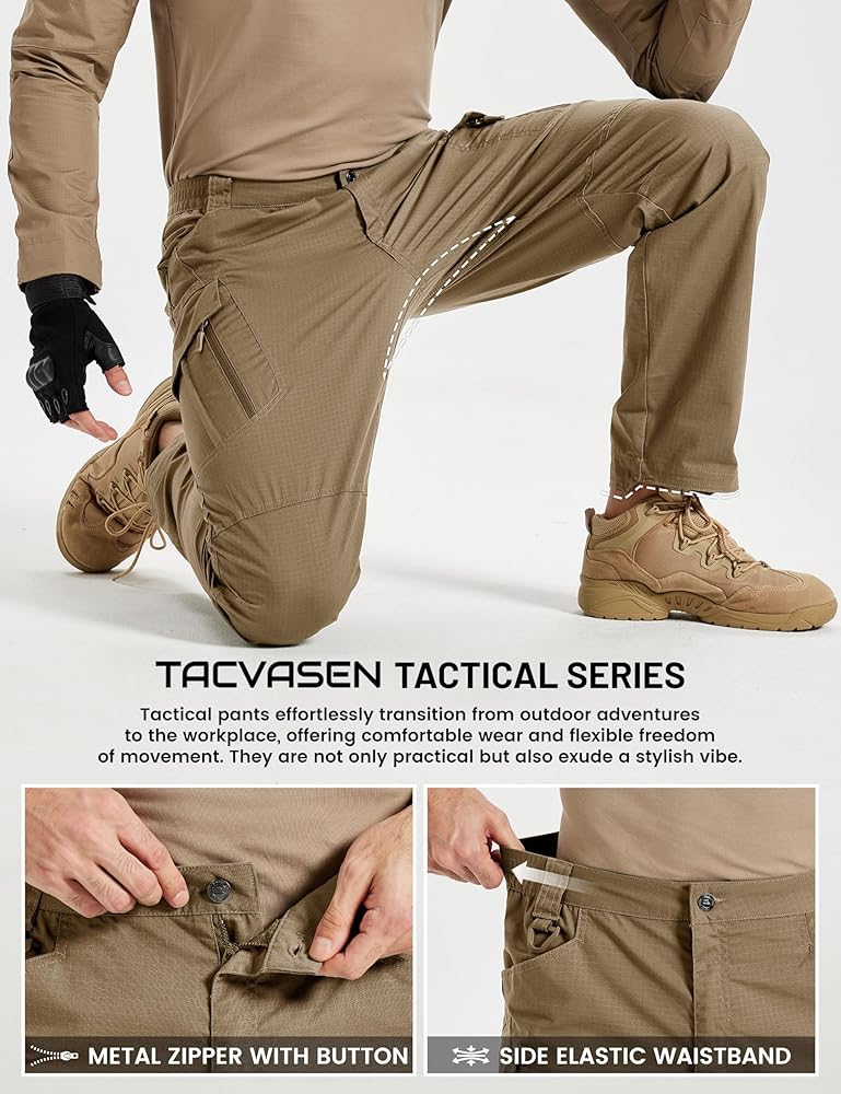 Men's Tactical Pants Waterproof Hiking Work Pants for Men Construction Stretch Cargo Trousers 9 Pockets