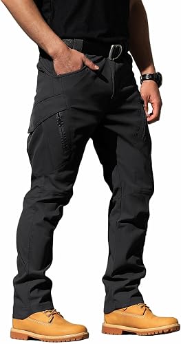 Men's Ripstop Tactical Cargo Pants Water Resistant Quick Dry Hiking Work Pants with Multi-Pockets(No Belt)