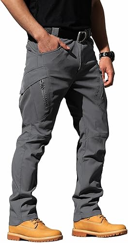 Men's Ripstop Tactical Cargo Pants Water Resistant Quick Dry Hiking Work Pants with Multi-Pockets(No Belt)