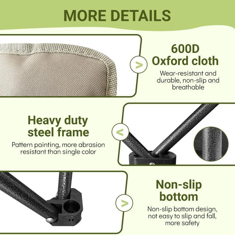 Folding Moon Chair, Camping Chair with Side Pocket, Portable Lightweight Foldable Backpacking Chair Ultra Durable for Outdoor Hiking Beach Travel with Carrying Bag (2*High Back Moon Chair - Khaki)