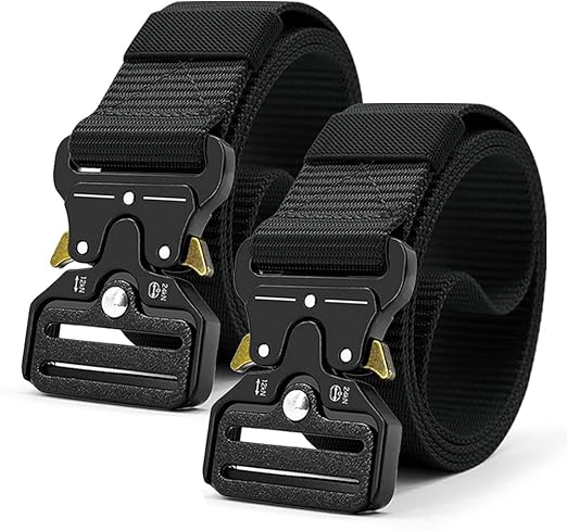 Tactical Belt for Men, Black Military Nylon Web with Quick Release Heavy Duty Buckle, Ideal for Work, Hiking