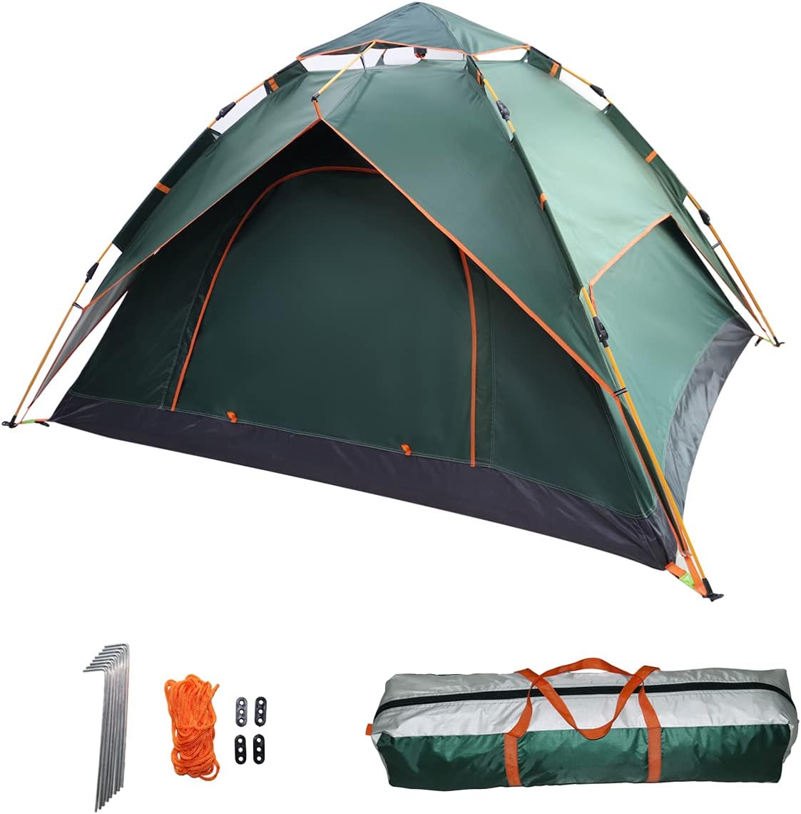 Fully Automatic Double Wall Camping Tent, Family Tent, Dome Tent, Pop-up Tent for up to 2-3 People, Waterproof, Robust, Self-Assembly, Second Tent, Trekking, Travel Festival (Dark Green)