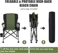 Portable Camping Chair – High Back, Padded, Heavy Duty Folding Outdoor Chair, Oxford Fabric, Lightweight & Compact for Camp, Beach, Hiking (Grey & Green)