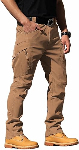 Men's Ripstop Tactical Cargo Pants Water Resistant Quick Dry Hiking Work Pants with Multi-Pockets(No Belt)