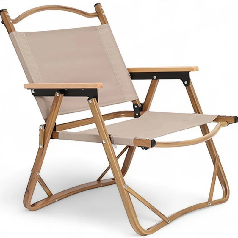 Portable Outdoor Folding Camping Chair – Lightweight Foldable Fishing & Picnic Chair with Wooden Armrests and Storage Bag – Durable Frame, Comfortable Seat for Travel, Hiking, and Outdoor Adventures