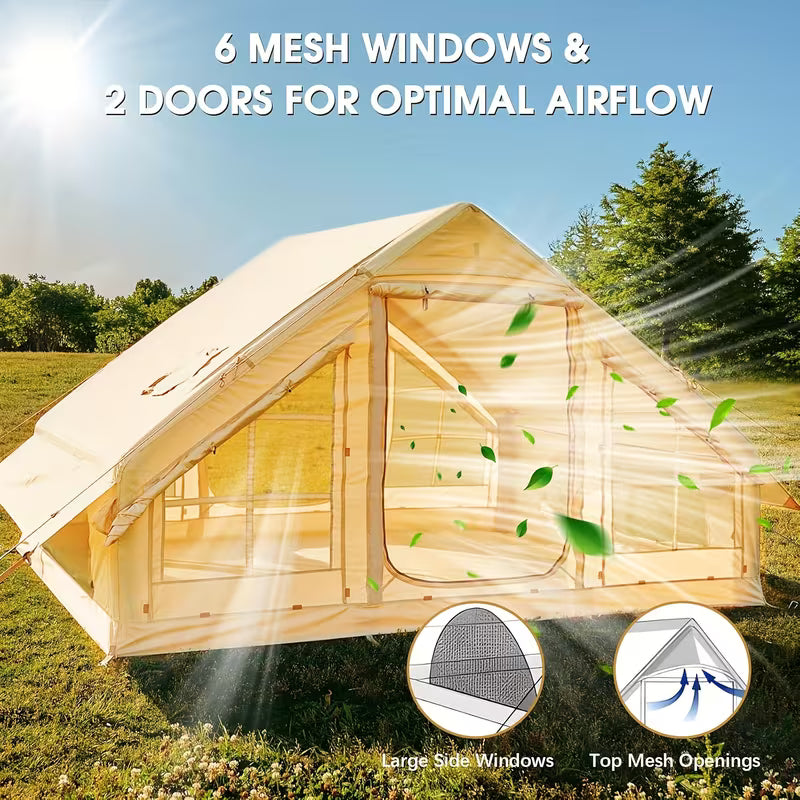 Lodge Air Tent,Heavy Duty, Oxford, Large Inflatable Tent for 3 - 6 People, Mosquito Net, Storage Bag and Air Pump Included