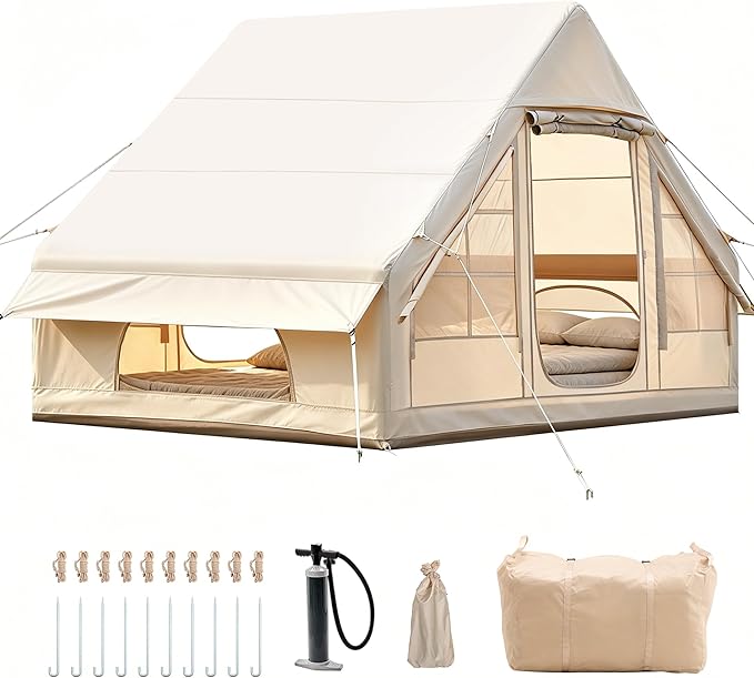 Lodge Air Tent,Heavy Duty, Oxford, Large Inflatable Tent for 3 - 6 People, Mosquito Net, Storage Bag and Air Pump Included