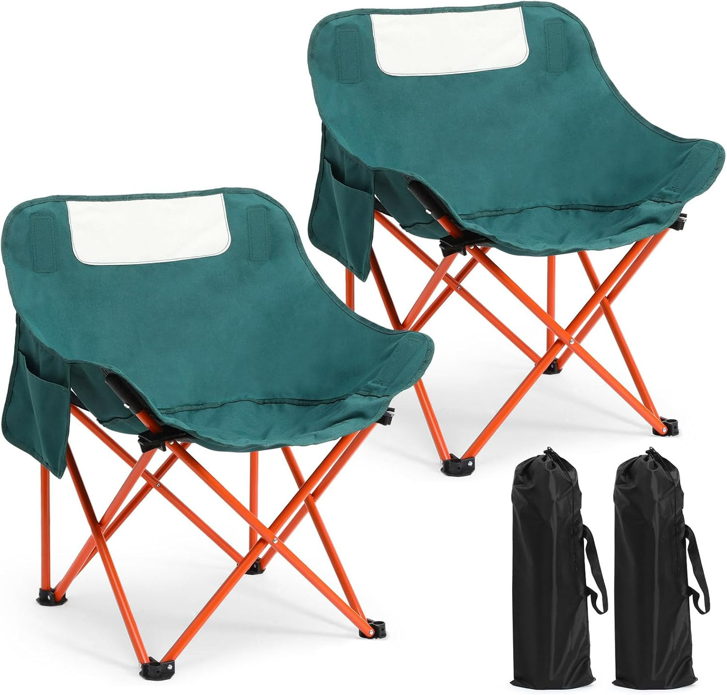 Compact Camping Chairs Portable Folding for Outside with Carry Bag Lightweight Moon Chairs for Travel Picnic Hiking Beach Fishing, 600D Oxford, Supports 330lbs(Khaki, Black)