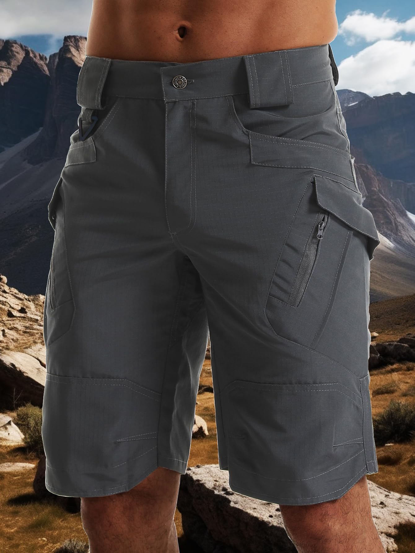 AUTIWITUA Men's Hiking Shorts Waterproof Tactical Cargo Short Pants Quick Dry Work Shorts with Multi Pockets(No Belt)