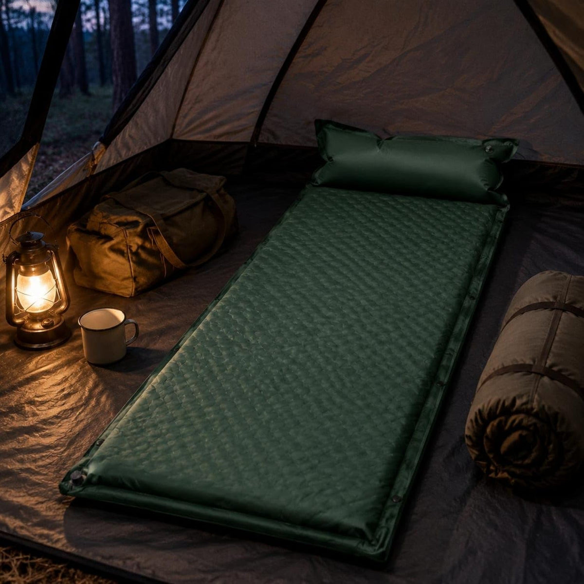 Bnf Quick Inflate Inflatable Camping Mattress Portable Inflatable Sleeping Mat Compact Tent Inflatable Mat Self Inflating for Campers, Travelers, Khaki, 5CM Single