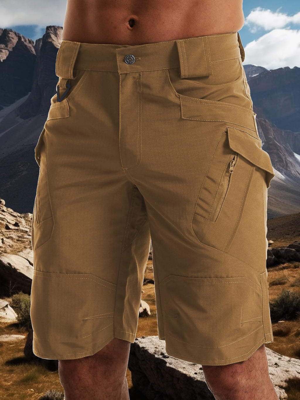 AUTIWITUA Men's Hiking Shorts Waterproof Tactical Cargo Short Pants Quick Dry Work Shorts with Multi Pockets(No Belt)