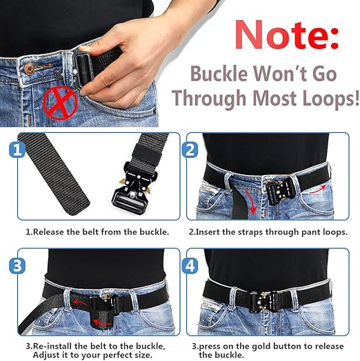 Tactical Belt for Men, Black Military Nylon Web with Quick Release Heavy Duty Buckle, Ideal for Work, Hiking