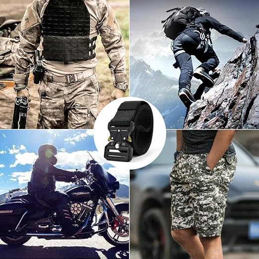 Tactical Belt for Men, Black Military Nylon Web with Quick Release Heavy Duty Buckle, Ideal for Work, Hiking