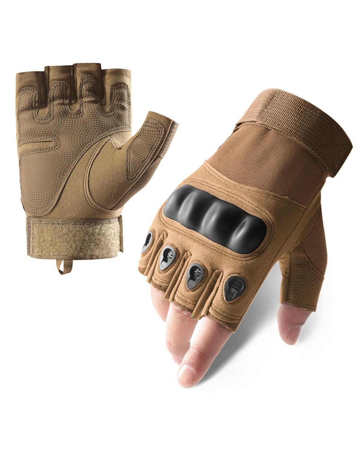 Fingerless Soft Rubber Knuckle Tactical Gloves for Men, Half Finger Bicycle Gloves Anti Slip, Exercise Workout Glove for Gym, Camping, Hunting, Shooting (Brown 903, Medium)