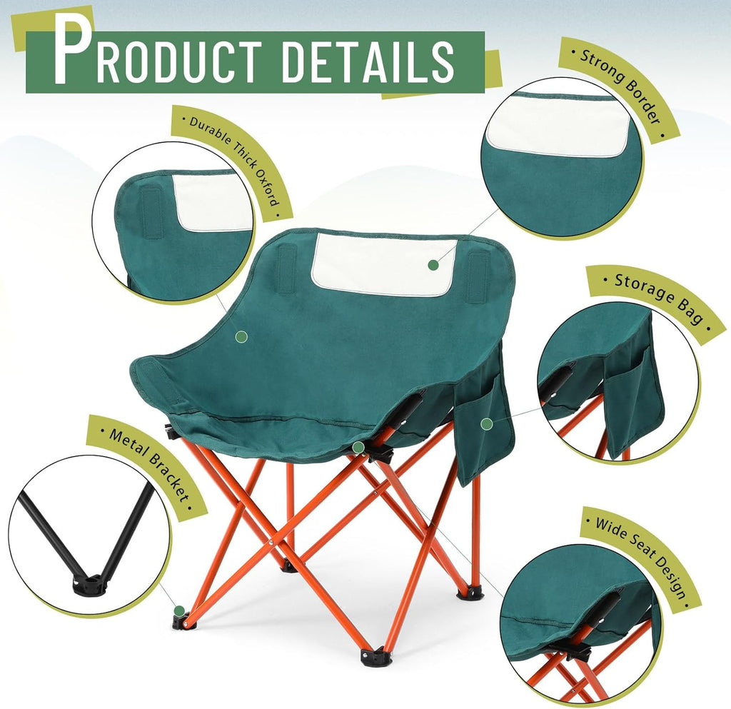 Compact Camping Chairs Portable Folding for Outside with Carry Bag Lightweight Moon Chairs for Travel Picnic Hiking Beach Fishing, 600D Oxford, Supports 330lbs(Khaki, Black)