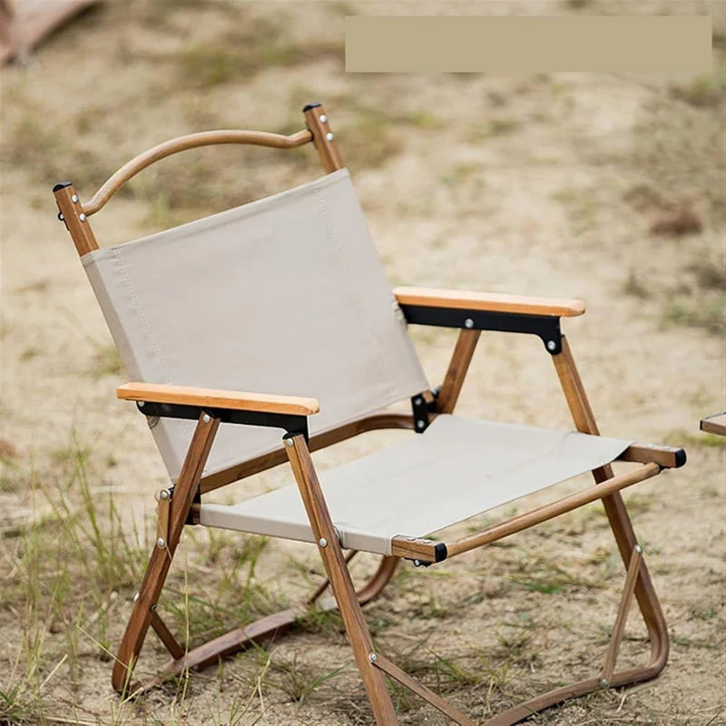 Portable Outdoor Folding Camping Chair – Lightweight Foldable Fishing & Picnic Chair with Wooden Armrests and Storage Bag – Durable Frame, Comfortable Seat for Travel, Hiking, and Outdoor Adventures