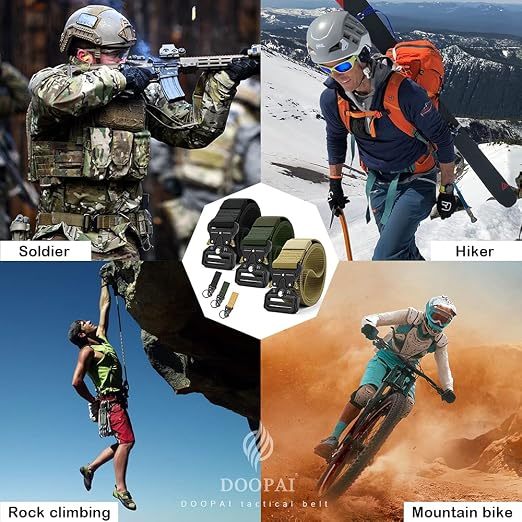 Tactical Belt for Men, Black Military Nylon Web with Quick Release Heavy Duty Buckle, Ideal for Work, Hiking