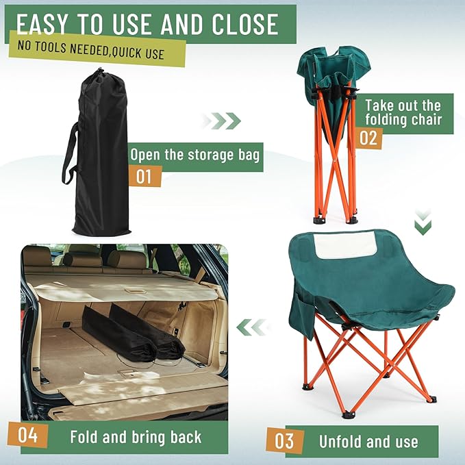 Compact Camping Chairs Portable Folding for Outside with Carry Bag Lightweight Moon Chairs for Travel Picnic Hiking Beach Fishing, 600D Oxford, Supports 330lbs(Khaki, Black)