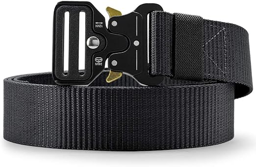 Tactical Belt for Men, Black Military Nylon Web with Quick Release Heavy Duty Buckle, Ideal for Work, Hiking