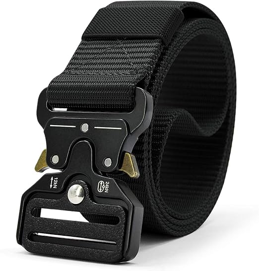 Tactical Belt for Men, Black Military Nylon Web with Quick Release Heavy Duty Buckle, Ideal for Work, Hiking