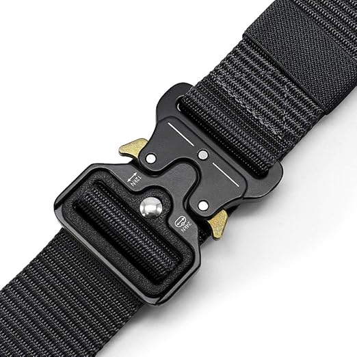 Tactical Belt for Men, Black Military Nylon Web with Quick Release Heavy Duty Buckle, Ideal for Work, Hiking