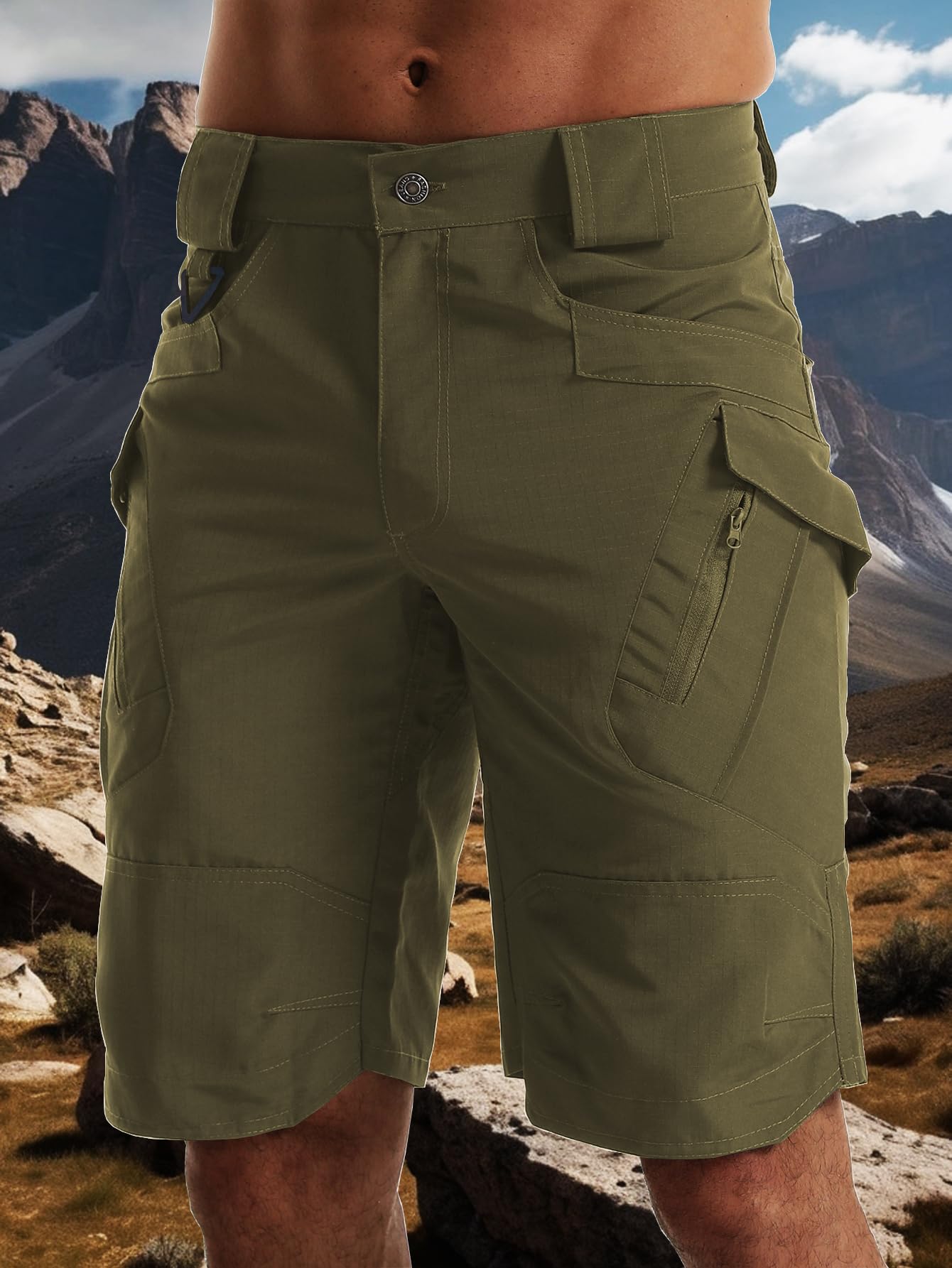AUTIWITUA Men's Hiking Shorts Waterproof Tactical Cargo Short Pants Quick Dry Work Shorts with Multi Pockets(No Belt)