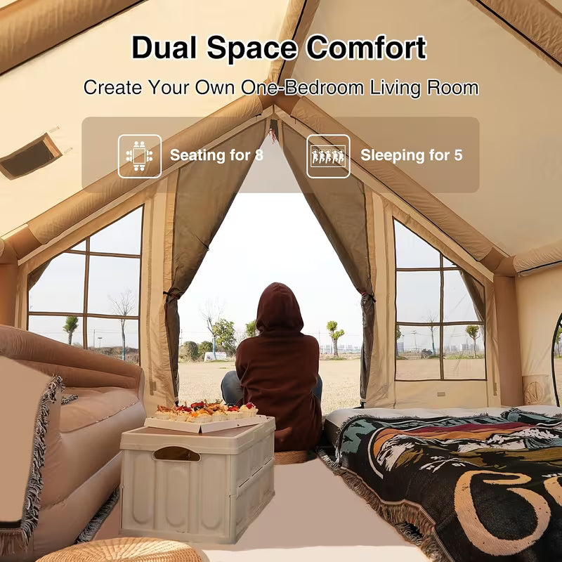 Lodge Air Tent,Heavy Duty, Oxford, Large Inflatable Tent for 3 - 6 People, Mosquito Net, Storage Bag and Air Pump Included
