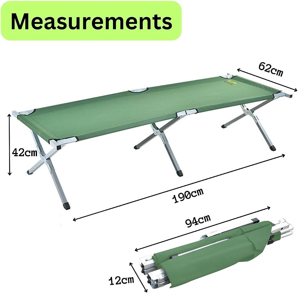 Heavy Duty Camping Bed Double Layer Oxford Strong Sleeping Cots with Carry Bag for Adults & Kids Portable Travel Folding Camping Cots for Home Office Outdoor Beach Vacation (GREEN)